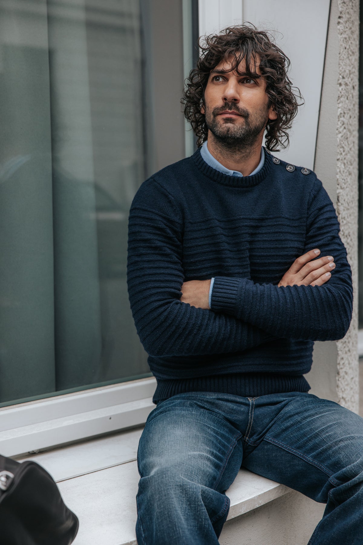 

Pull texturé à bouton Homme Ackley Tide sky captain | Freeman T. Porter