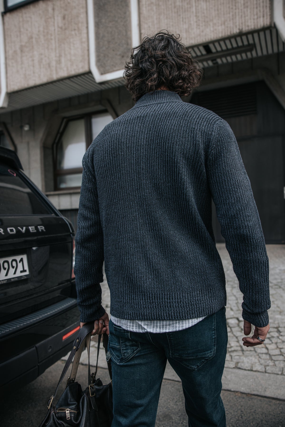 

Stehkragen-Strickjacke Herren Gil Grumpy charcoal | Freeman T. Porter