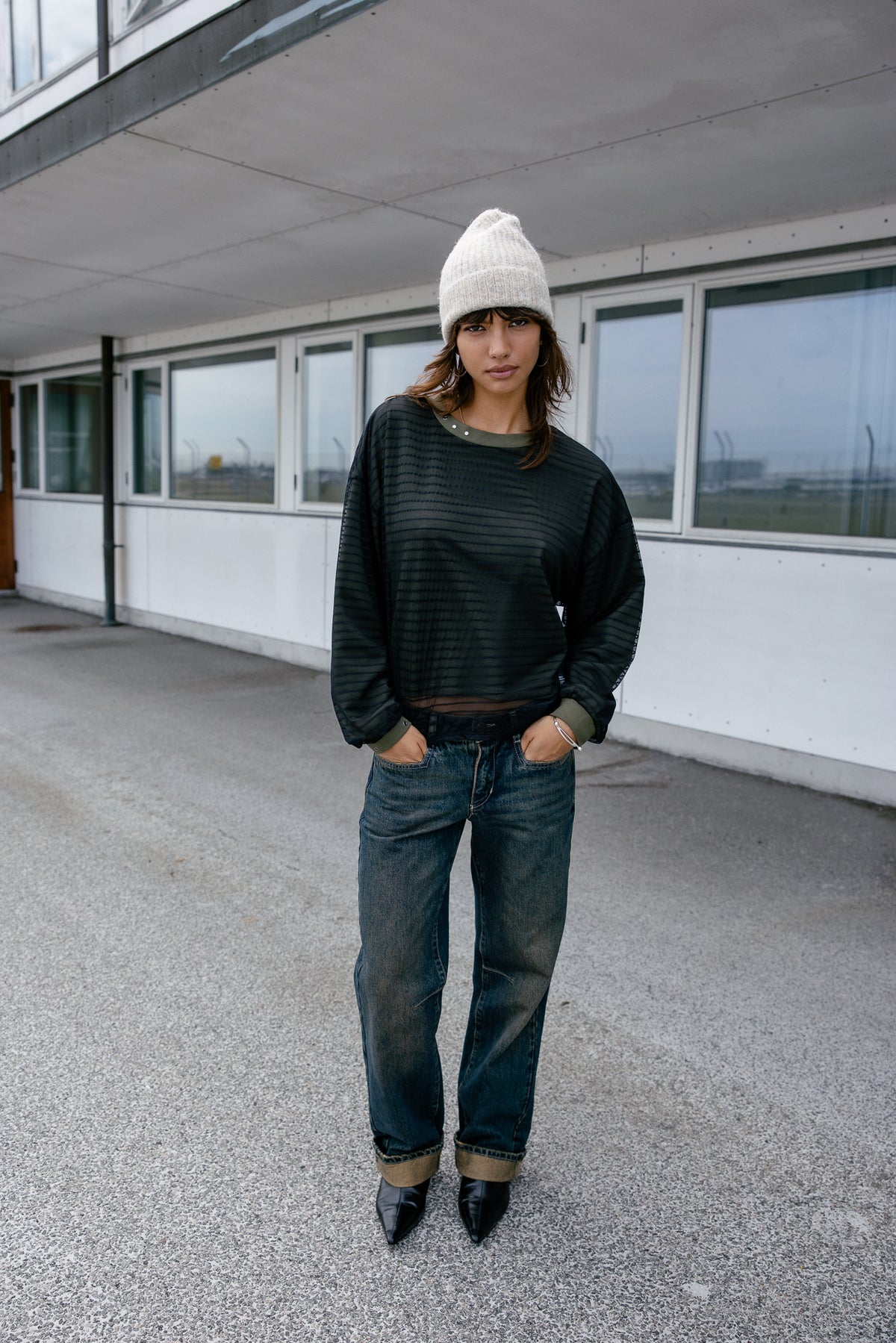 

Sweatshirt aus zwei Materialien mit Schleier Damen Shay Sailor dark olive | Freeman T. Porter