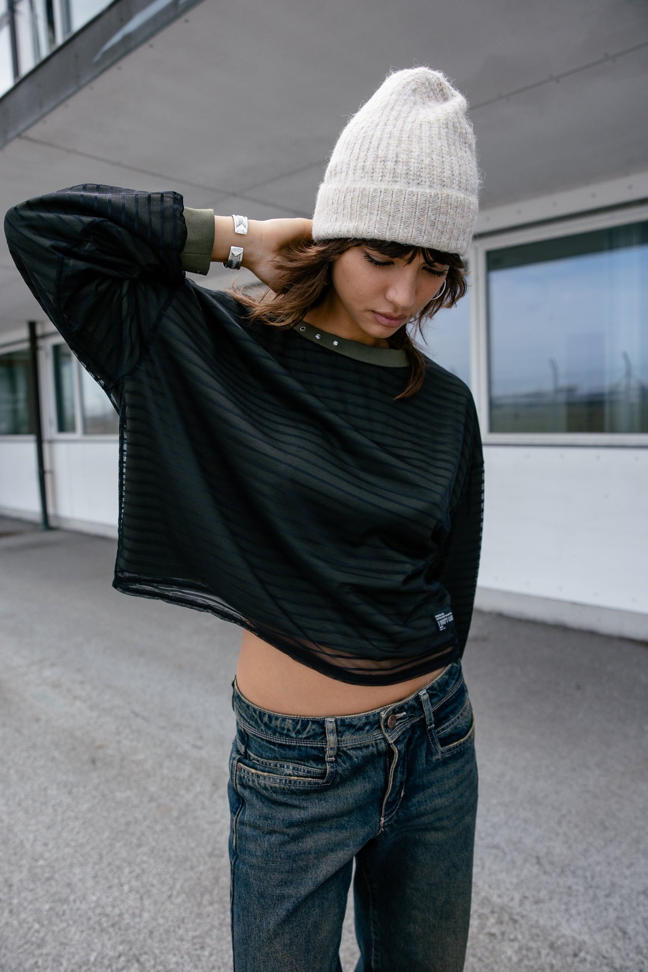 

Sweatshirt aus zwei Materialien mit Schleier Damen Shay Sailor dark olive | Freeman T. Porter