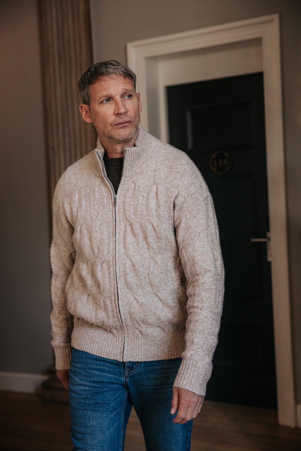 

Gilet de cuello subido Hombre Acton Tully chiné beige | Freeman T. Porter