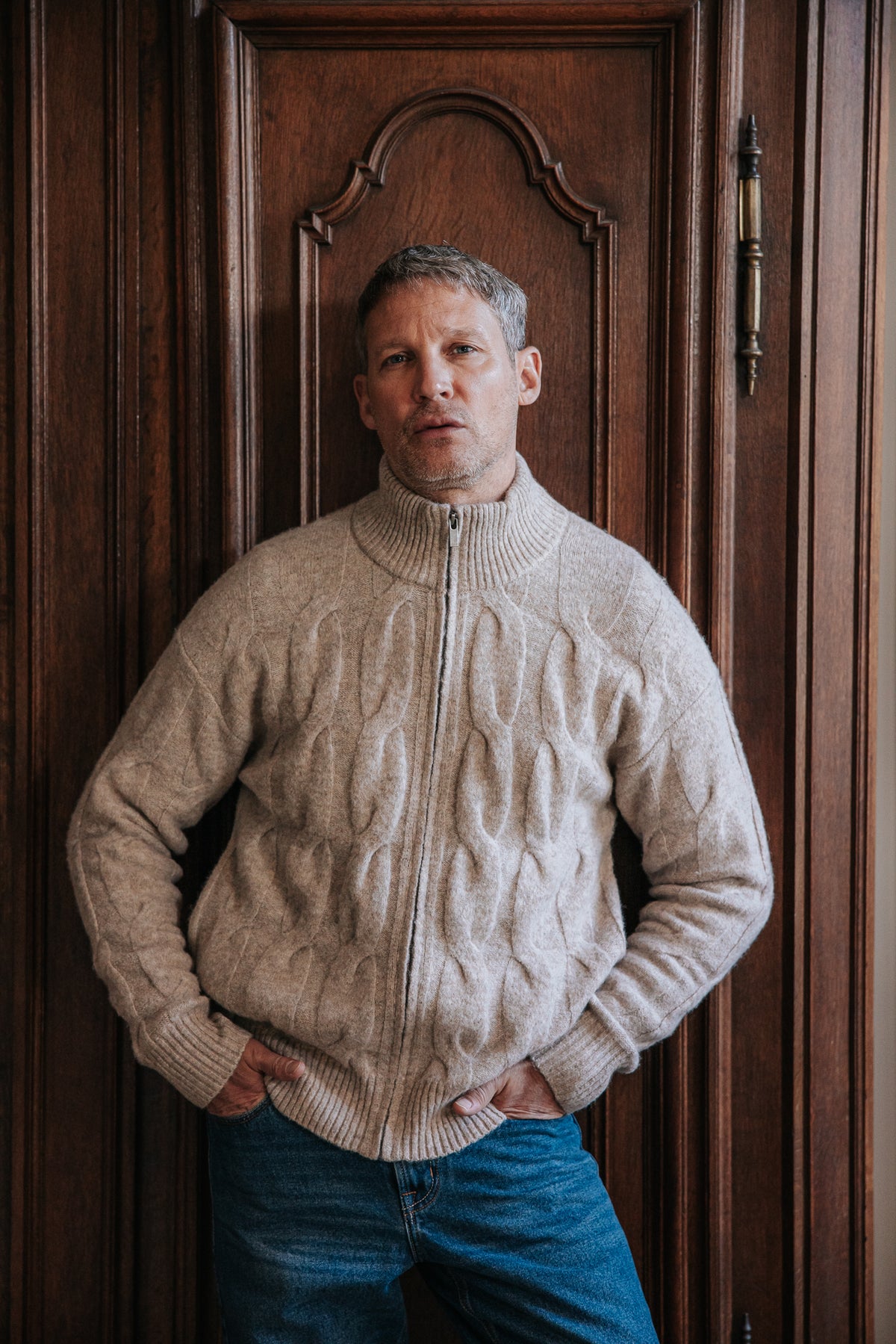 

Gilet de cuello subido Hombre Acton Tully chiné beige | Freeman T. Porter