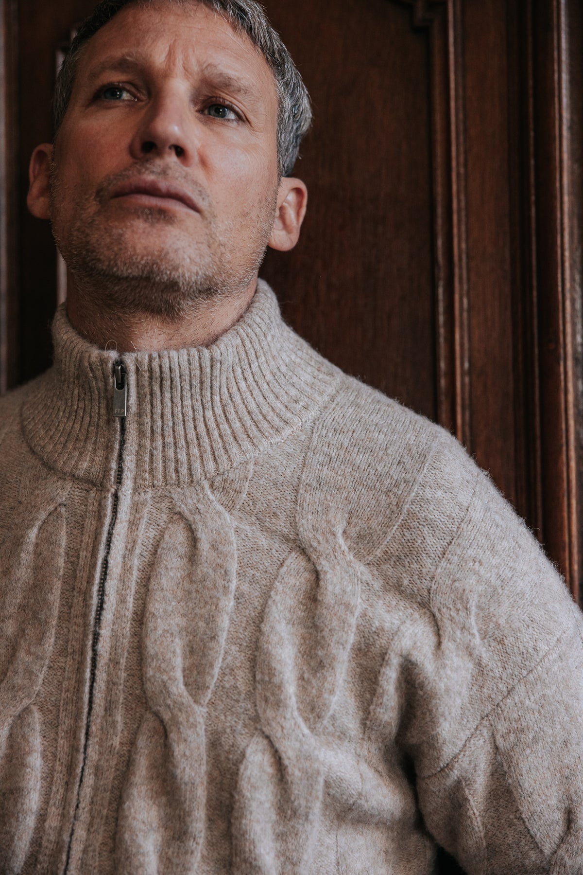 

Gilet de cuello subido Hombre Acton Tully chiné beige | Freeman T. Porter