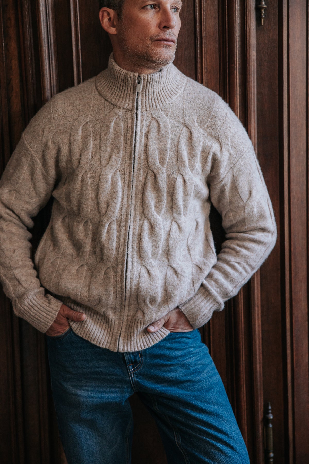 

Gilet de cuello subido Hombre Acton Tully chiné beige | Freeman T. Porter