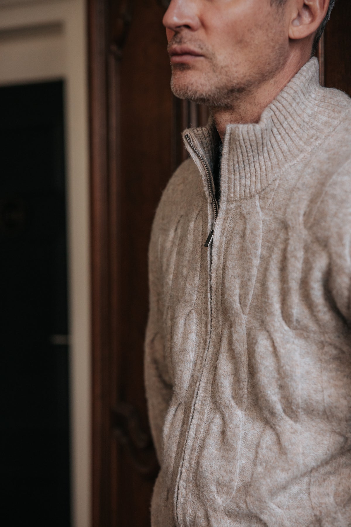 

Gilet de cuello subido Hombre Acton Tully chiné beige | Freeman T. Porter