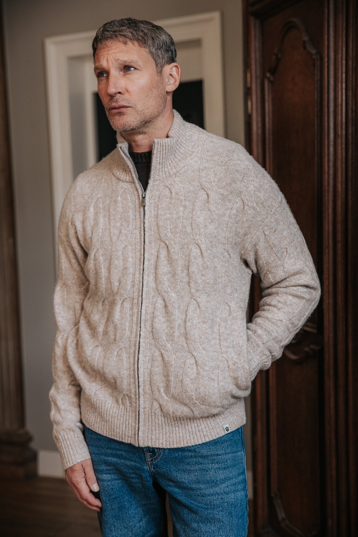 

Gilet de cuello subido Hombre Acton Tully chiné beige | Freeman T. Porter