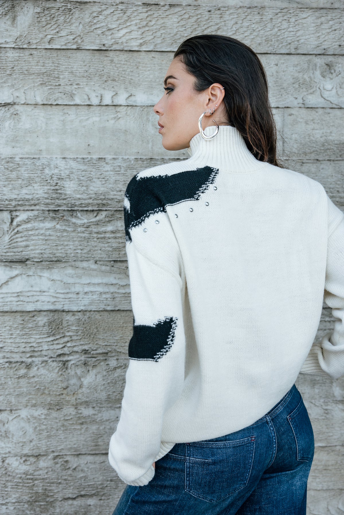 

Pull détails contrastants et clous Femme Pears Fancy white & black | Freeman T. Porter