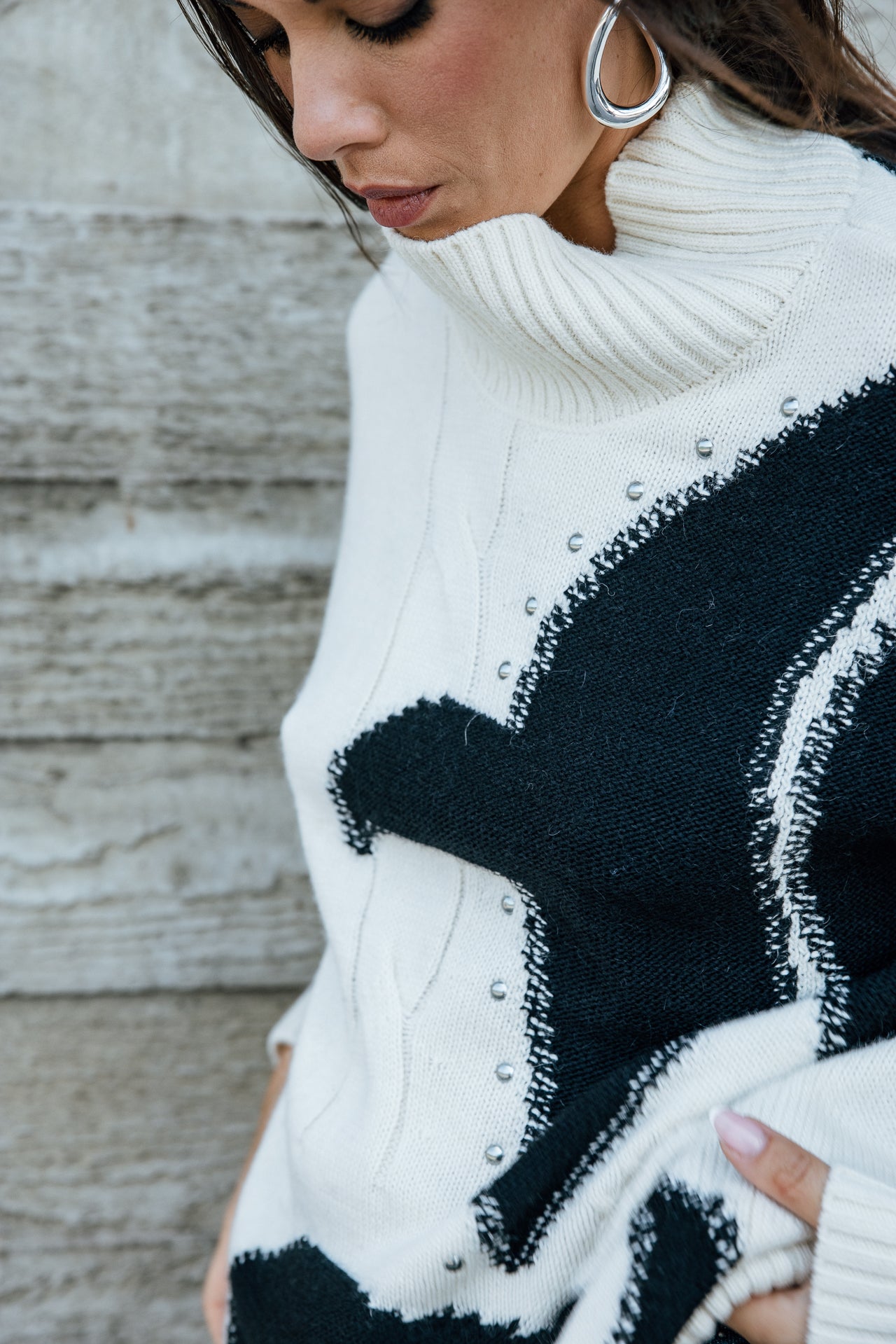 

Pull détails contrastants et clous Femme Pears Fancy white & black | Freeman T. Porter
