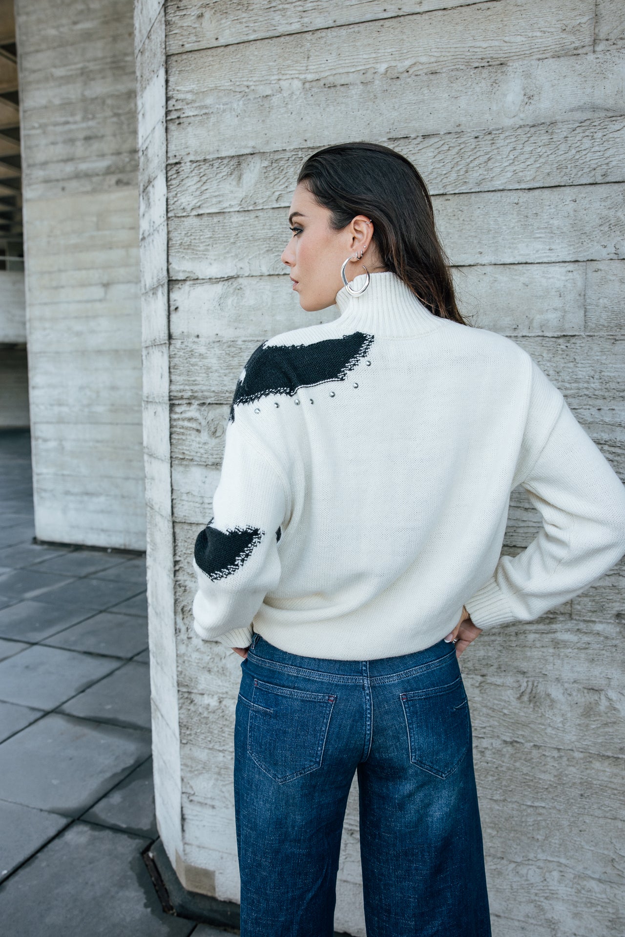 

Pull détails contrastants et clous Femme Pears Fancy white & black | Freeman T. Porter