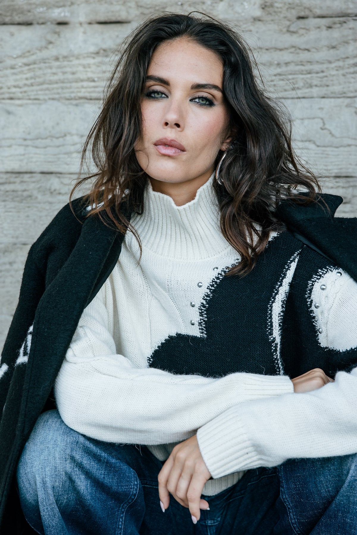 

Pull détails contrastants et clous Femme Pears Fancy white & black | Freeman T. Porter