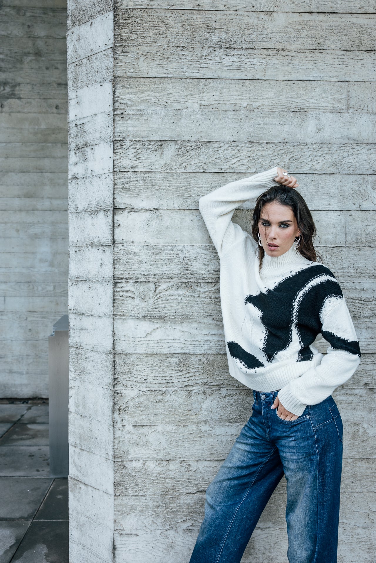 

Pull détails contrastants et clous Femme Pears Fancy white & black | Freeman T. Porter