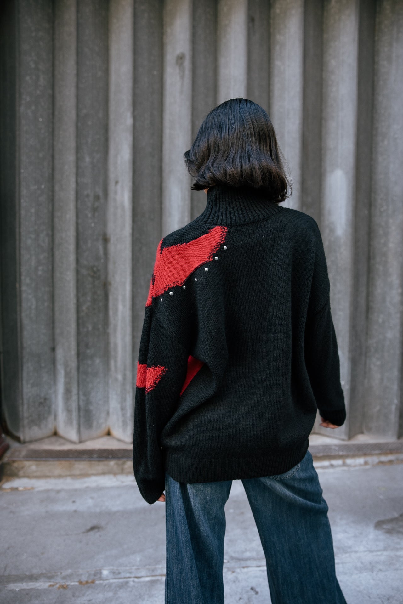 

Pullover mit Kontrastdetails und Nieten Damen Pears Fancy black & red | Freeman T. Porter