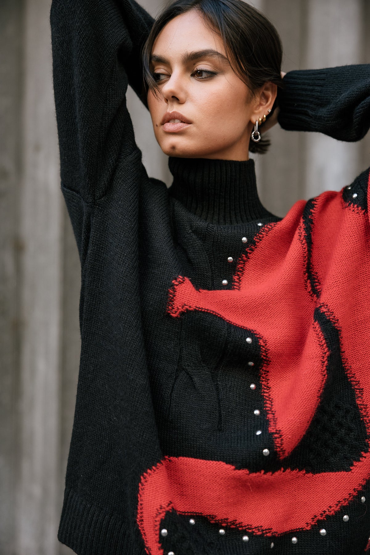 

Pullover mit Kontrastdetails und Nieten Damen Pears Fancy black & red | Freeman T. Porter
