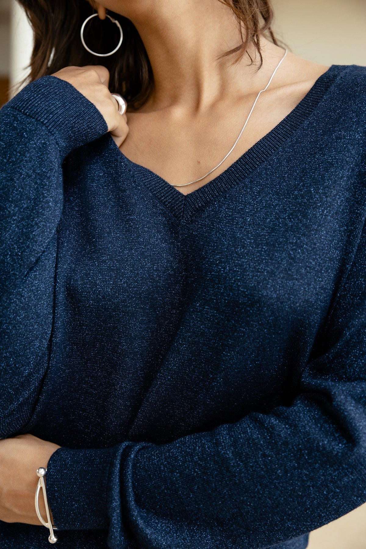 

Leichter, schimmernder Pullover mit Schulterstickerei Damen Preem Shiny dark sapphire | Freeman T. Porter
