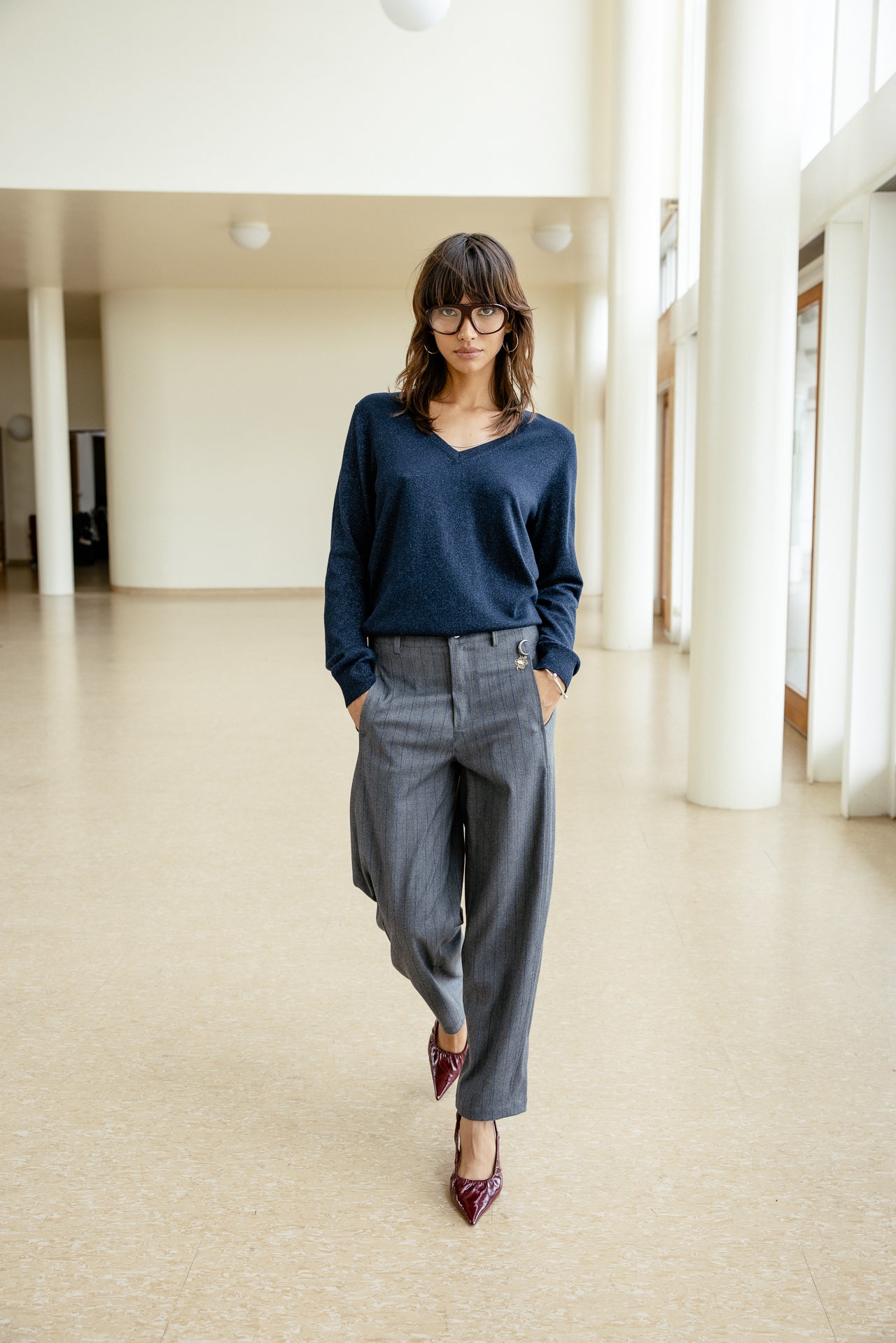 

Leichter, schimmernder Pullover mit Schulterstickerei Damen Preem Shiny dark sapphire | Freeman T. Porter