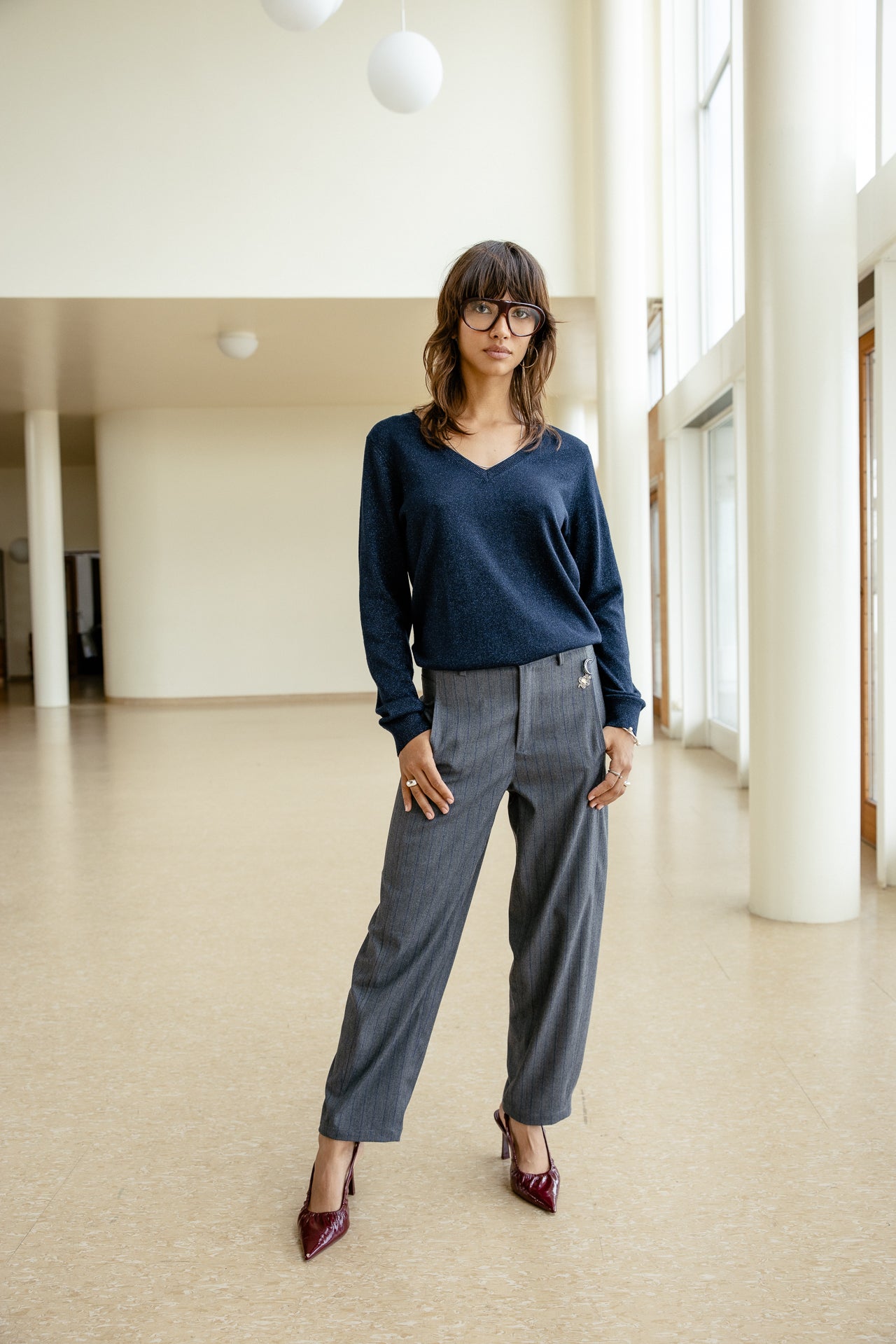 

Leichter, schimmernder Pullover mit Schulterstickerei Damen Preem Shiny dark sapphire | Freeman T. Porter