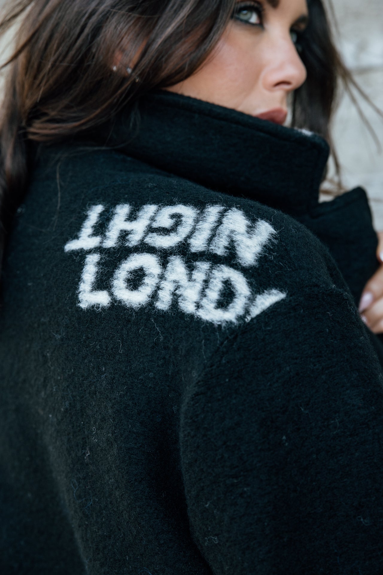 

Manteau long en laine bouillie Femme Millie Intarsia black | Freeman T. Porter