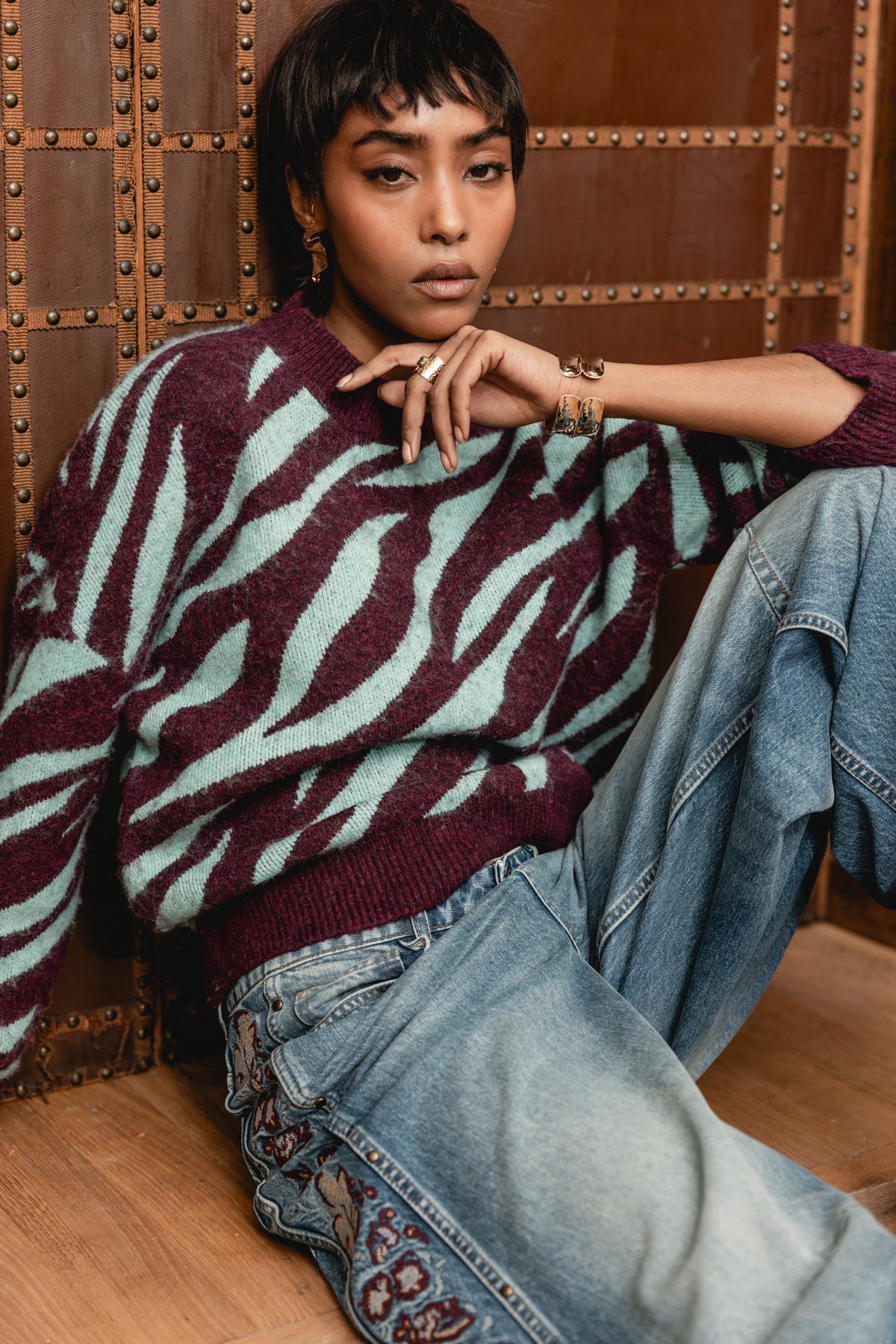 

Farbenfroher Zebra-Pullover Damen Phelix Zebra wine / Jelly | Freeman T. Porter