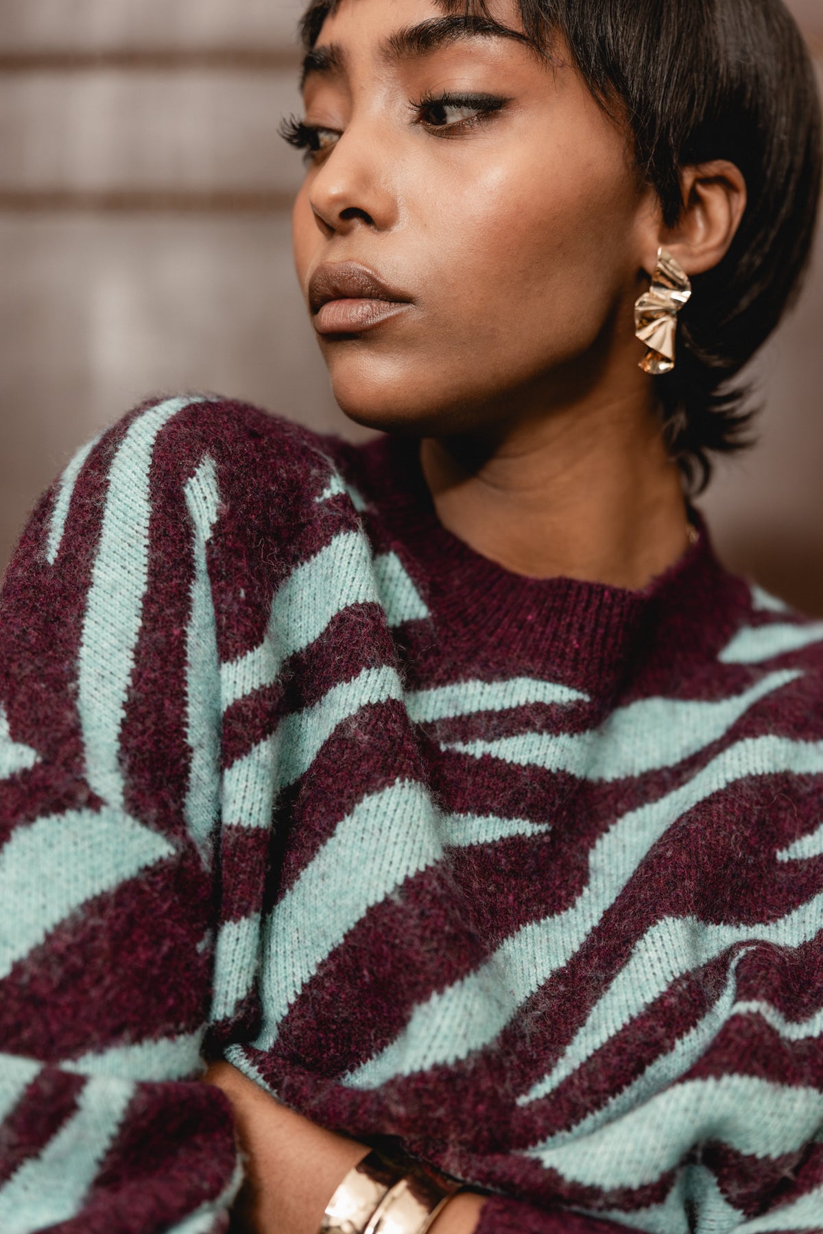

Farbenfroher Zebra-Pullover Damen Phelix Zebra wine / Jelly | Freeman T. Porter