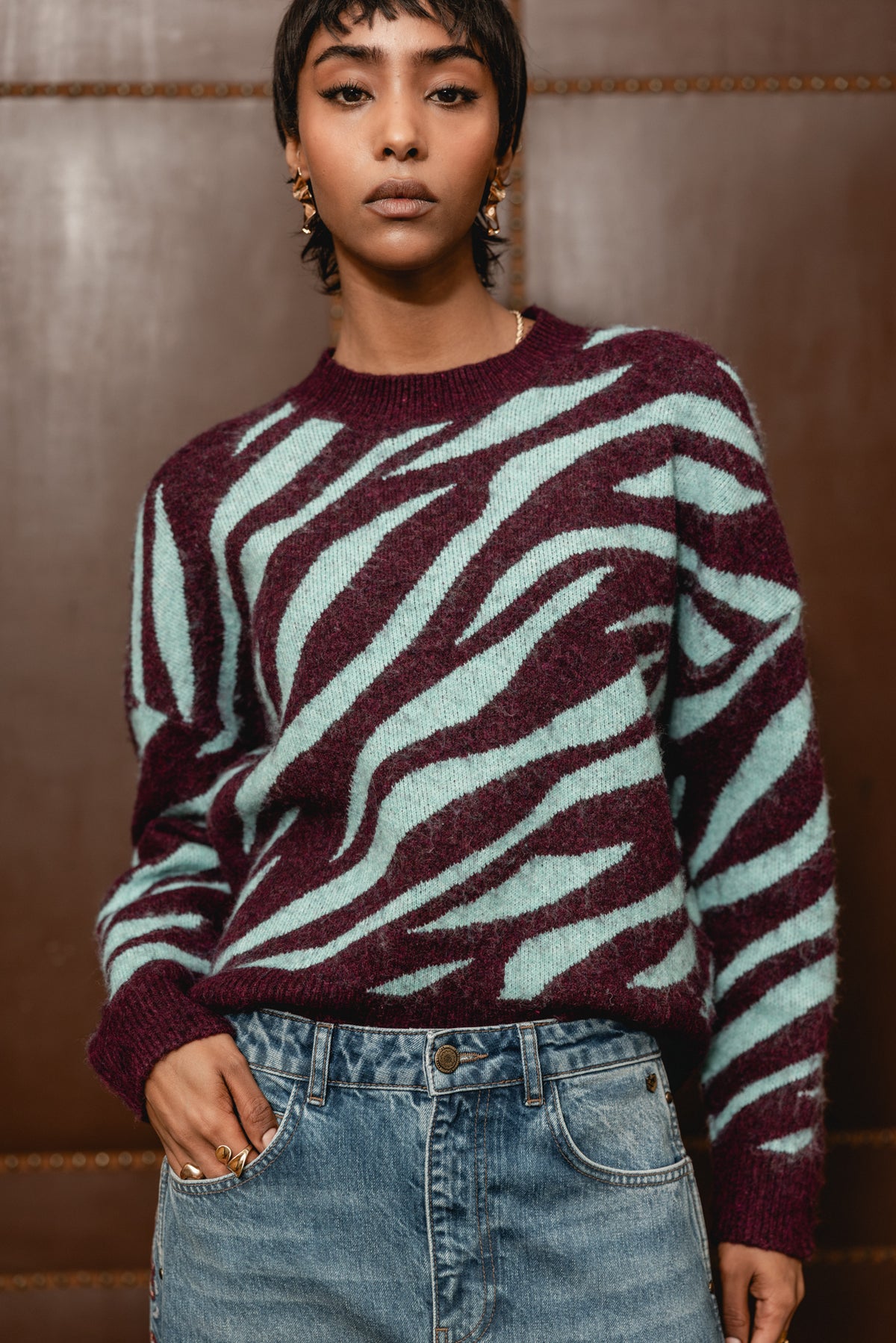 

Farbenfroher Zebra-Pullover Damen Phelix Zebra wine / Jelly | Freeman T. Porter
