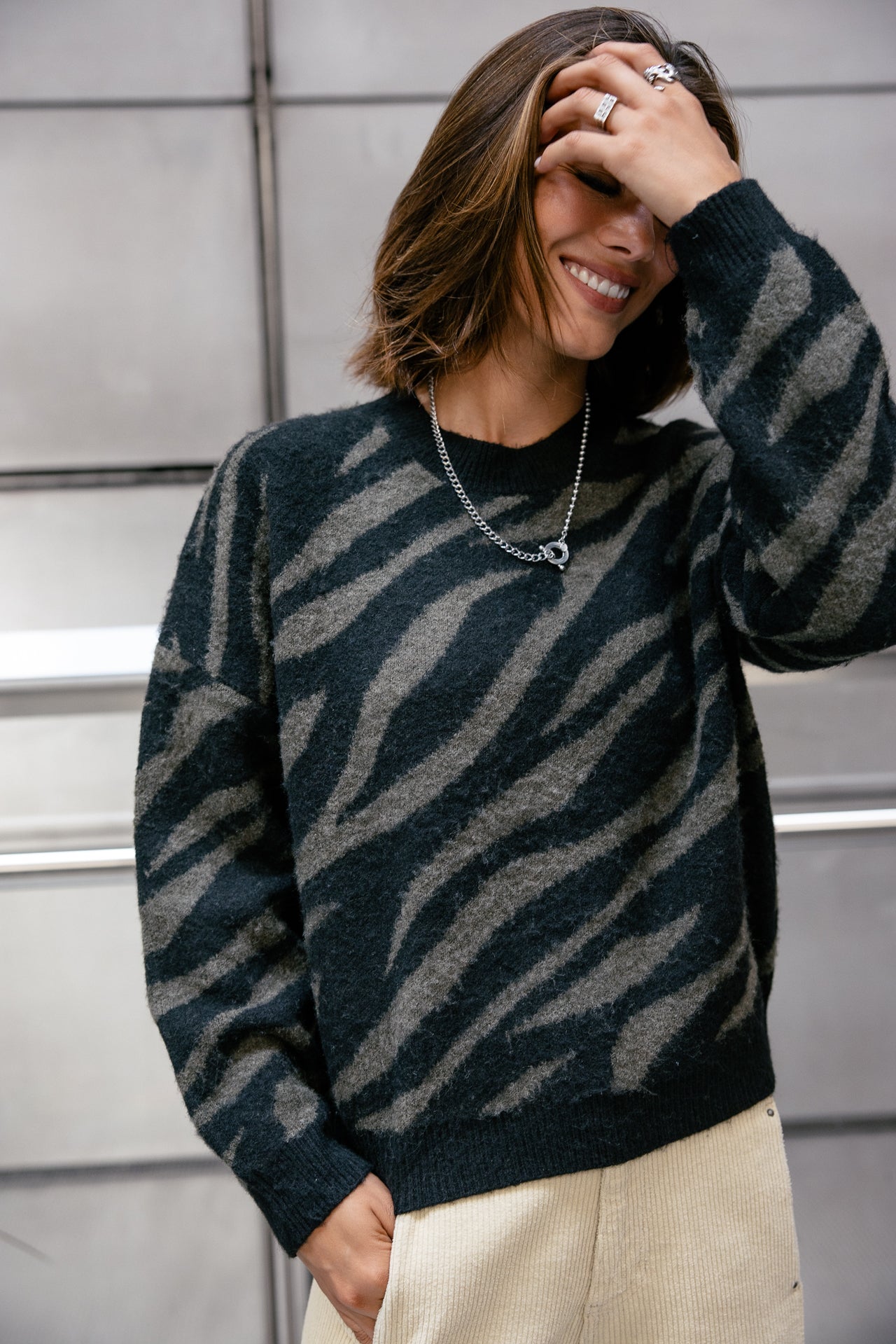 

Zebra-Pullover Damen Phelix Zebra khaki & black | Freeman T. Porter