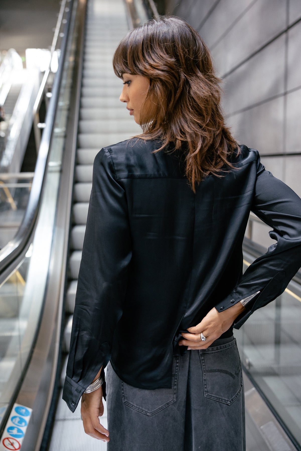 

Chemise bi-matière voile et satin Femme Cayaba Mix black | Freeman T. Porter