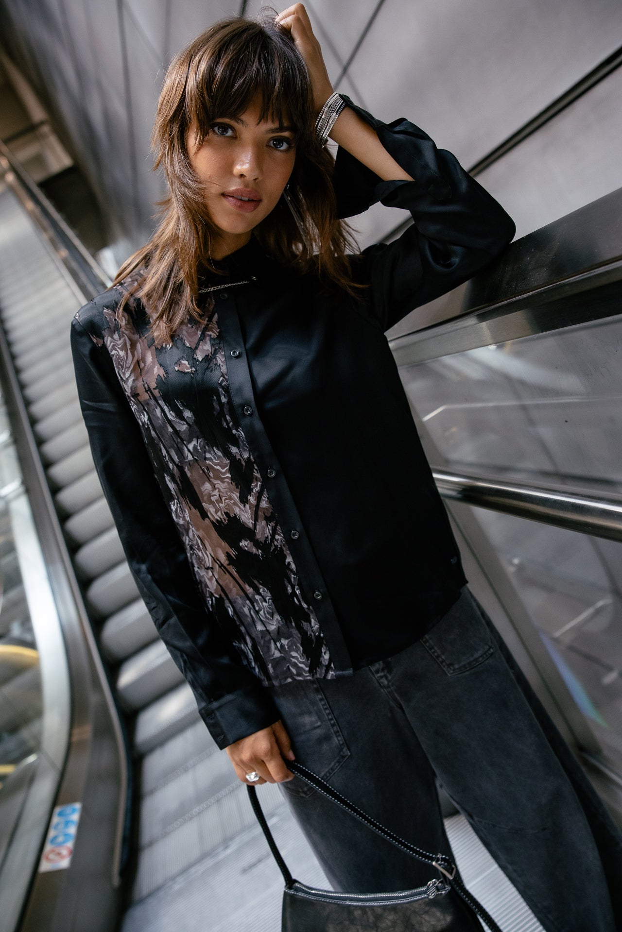 

Chemise bi-matière voile et satin Femme Cayaba Mix black | Freeman T. Porter