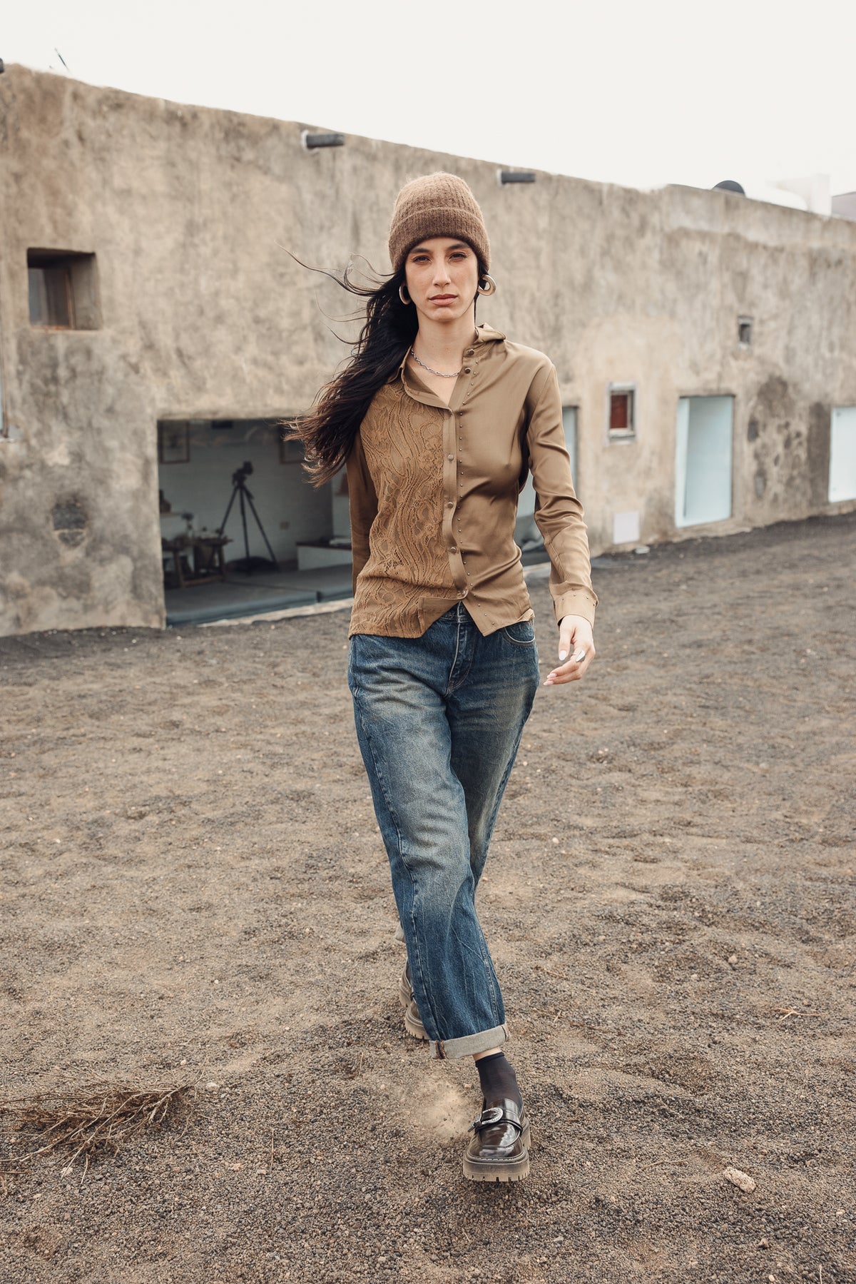 

Bluse aus Materialmix mit Spitze und Satin Damen Cayaba Lace bronze | Freeman T. Porter