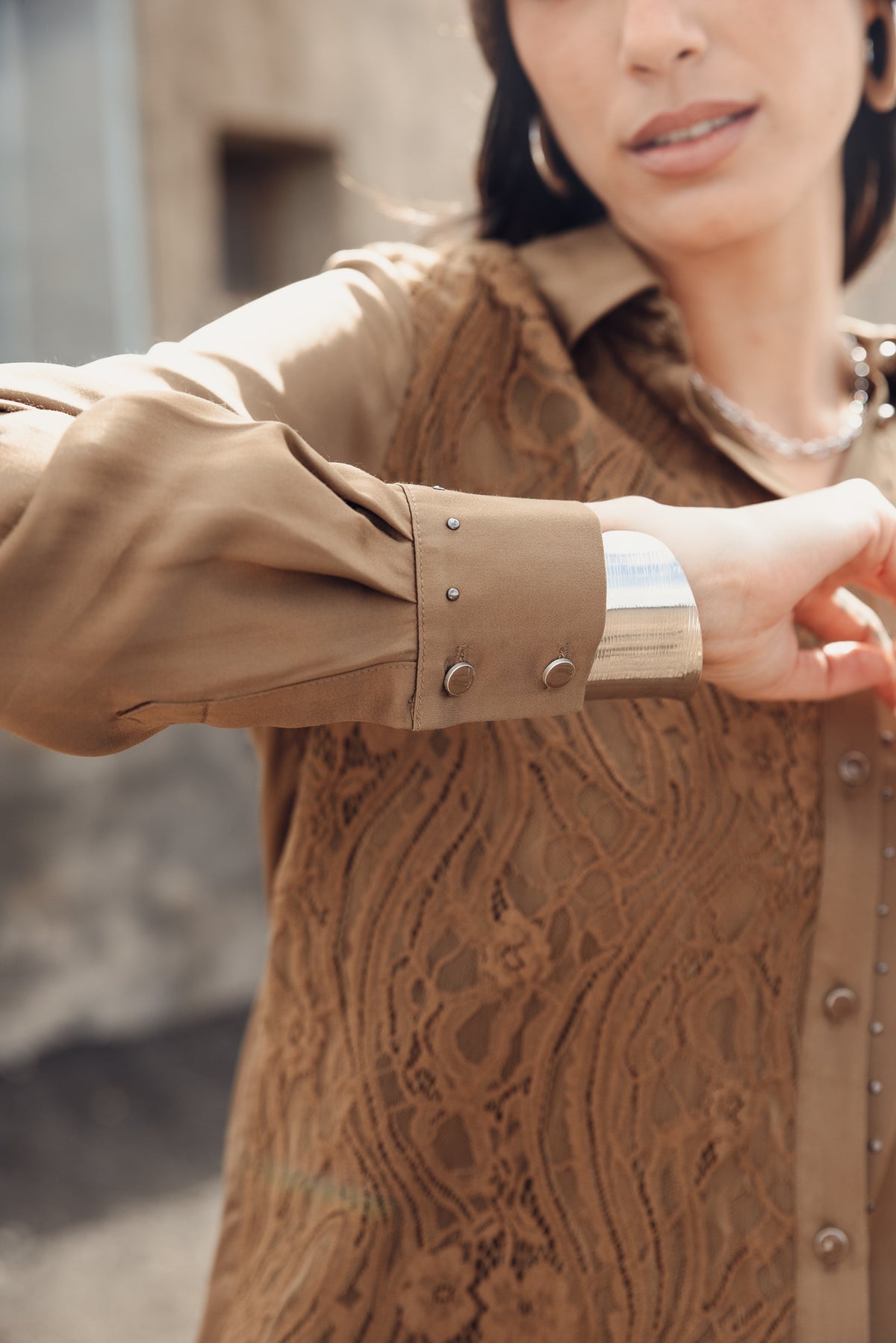 

Bluse aus Materialmix mit Spitze und Satin Damen Cayaba Lace bronze | Freeman T. Porter