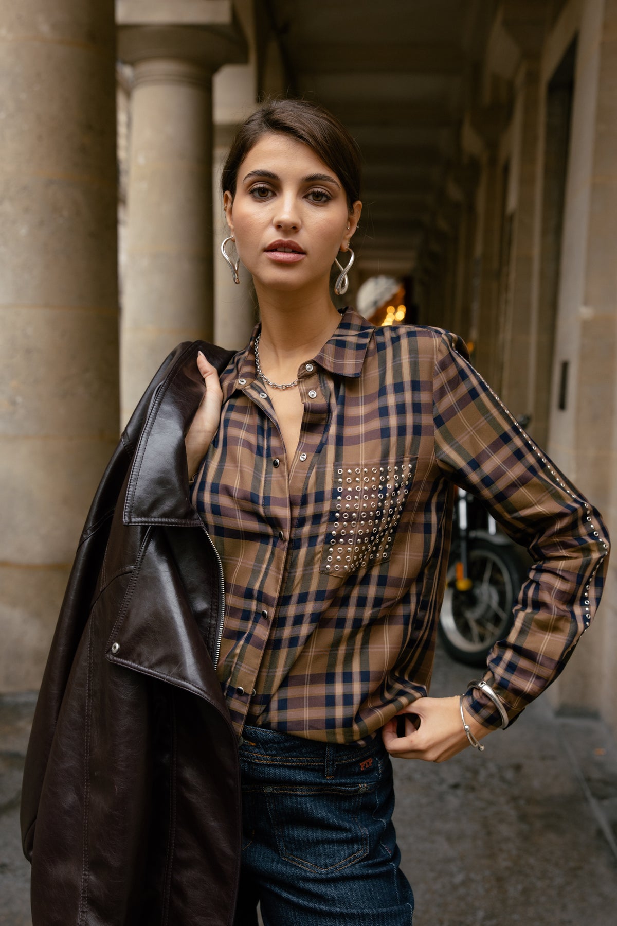 

Gerades Hemd mit Nieten-Details Damen Cali Checks cinnamon | Freeman T. Porter