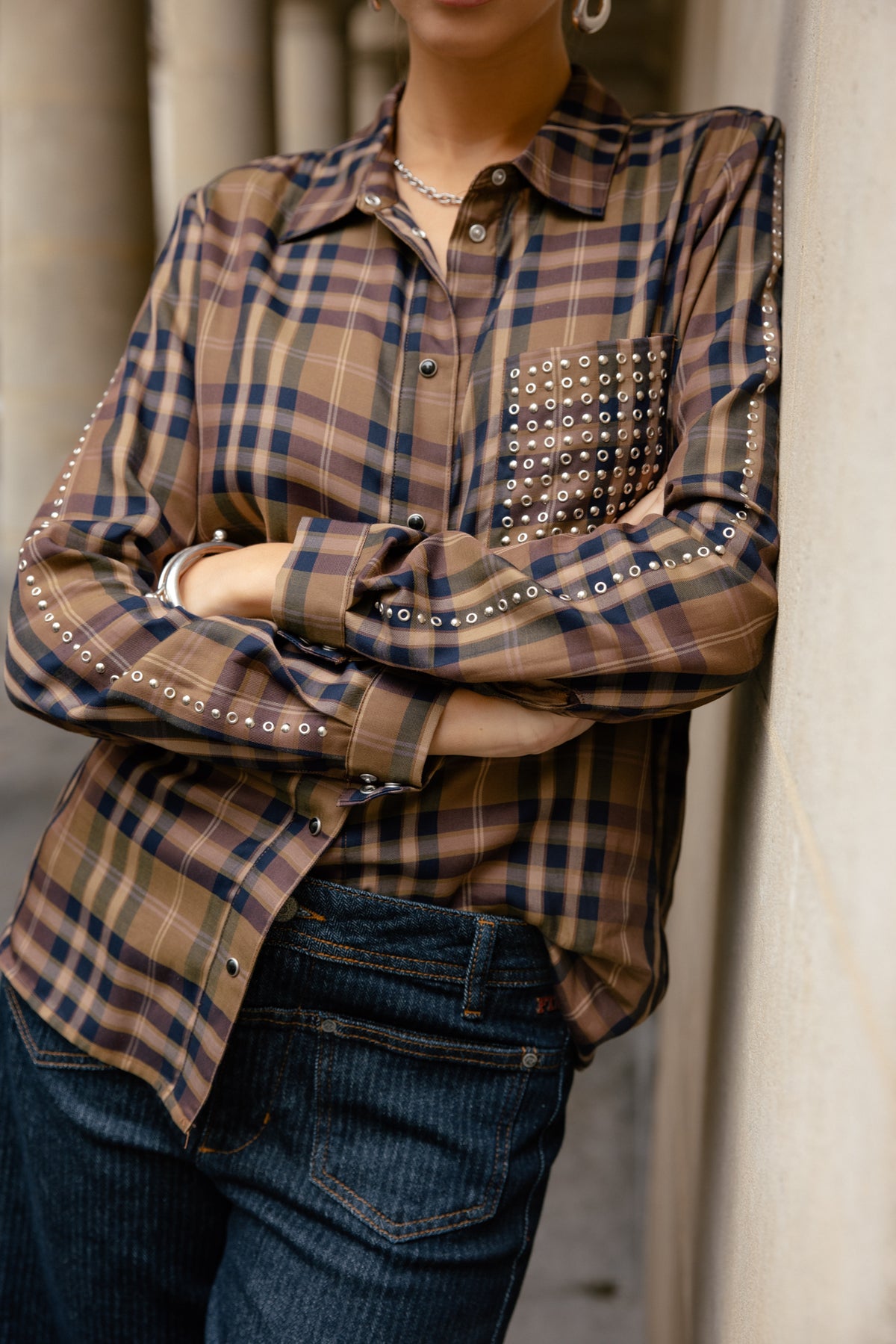 

Gerades Hemd mit Nieten-Details Damen Cali Checks cinnamon | Freeman T. Porter