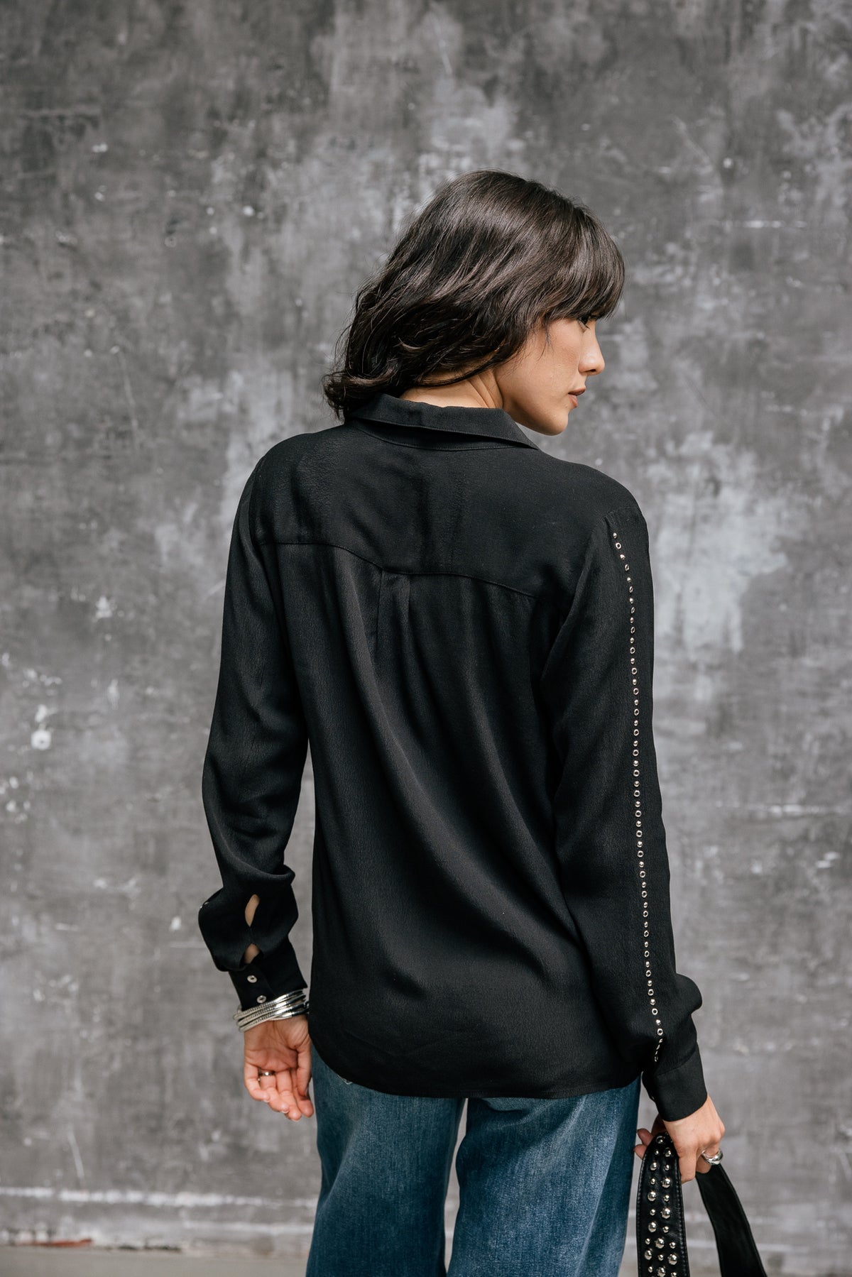 

Gerades Hemd mit Nieten-Details Damen Cali Plain black | Freeman T. Porter