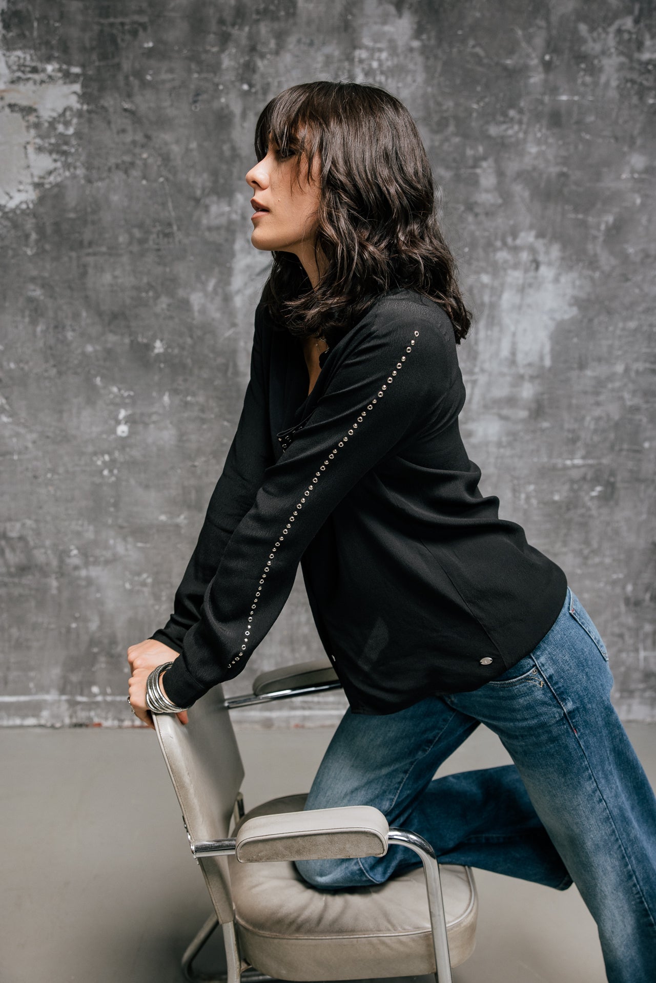 

Gerades Hemd mit Nieten-Details Damen Cali Plain black | Freeman T. Porter