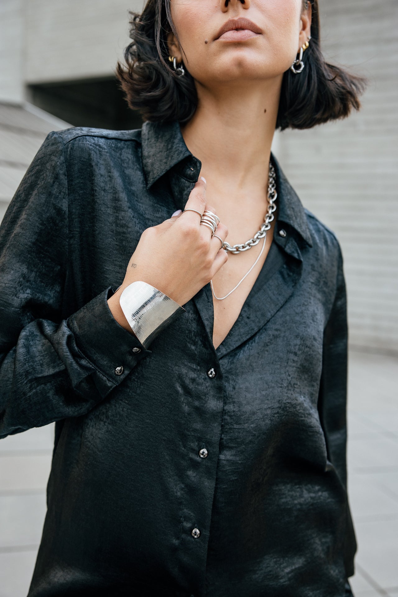 

Chemise droite satinée Femme Cali Shine black | Freeman T. Porter