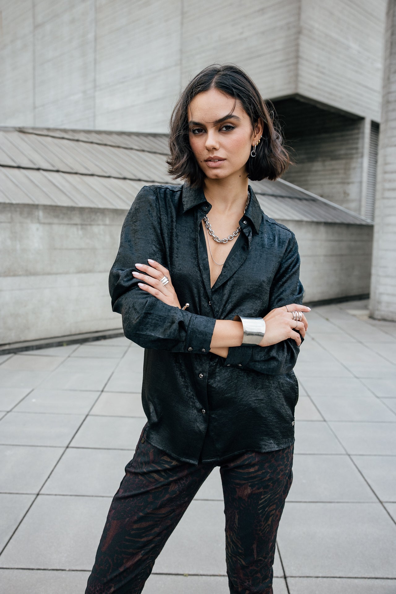 

Chemise droite satinée Femme Cali Shine black | Freeman T. Porter