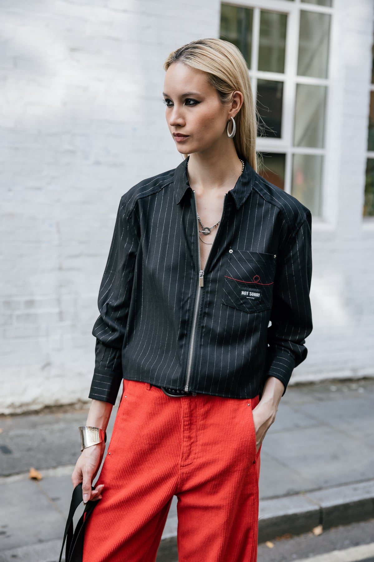 

Cropped Reißverschluss-Hemd Damen Chiky Stripe black | Freeman T. Porter