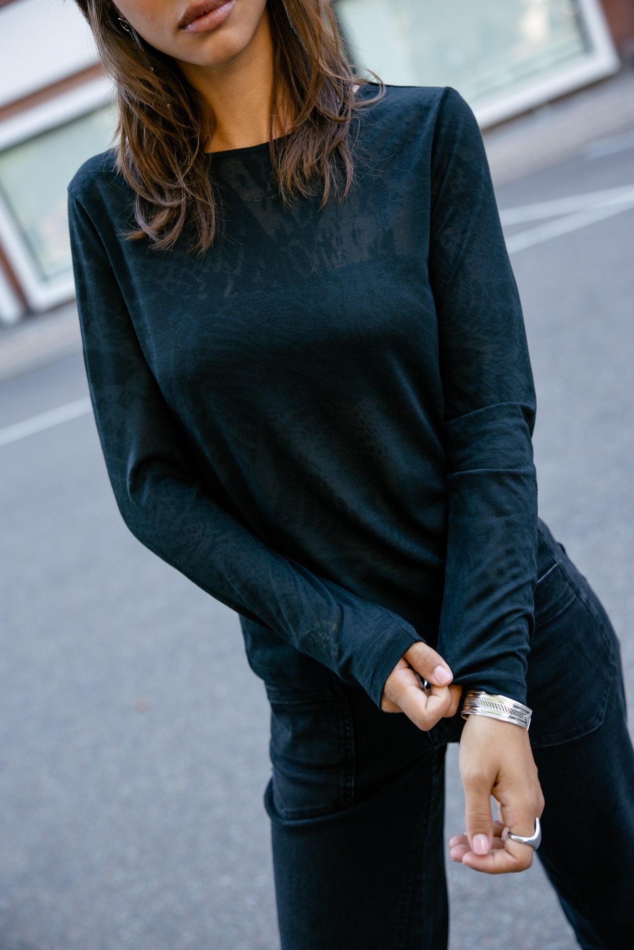 

T-Shirt mit Transparenzeffekten Damen Tween Devore black | Freeman T. Porter