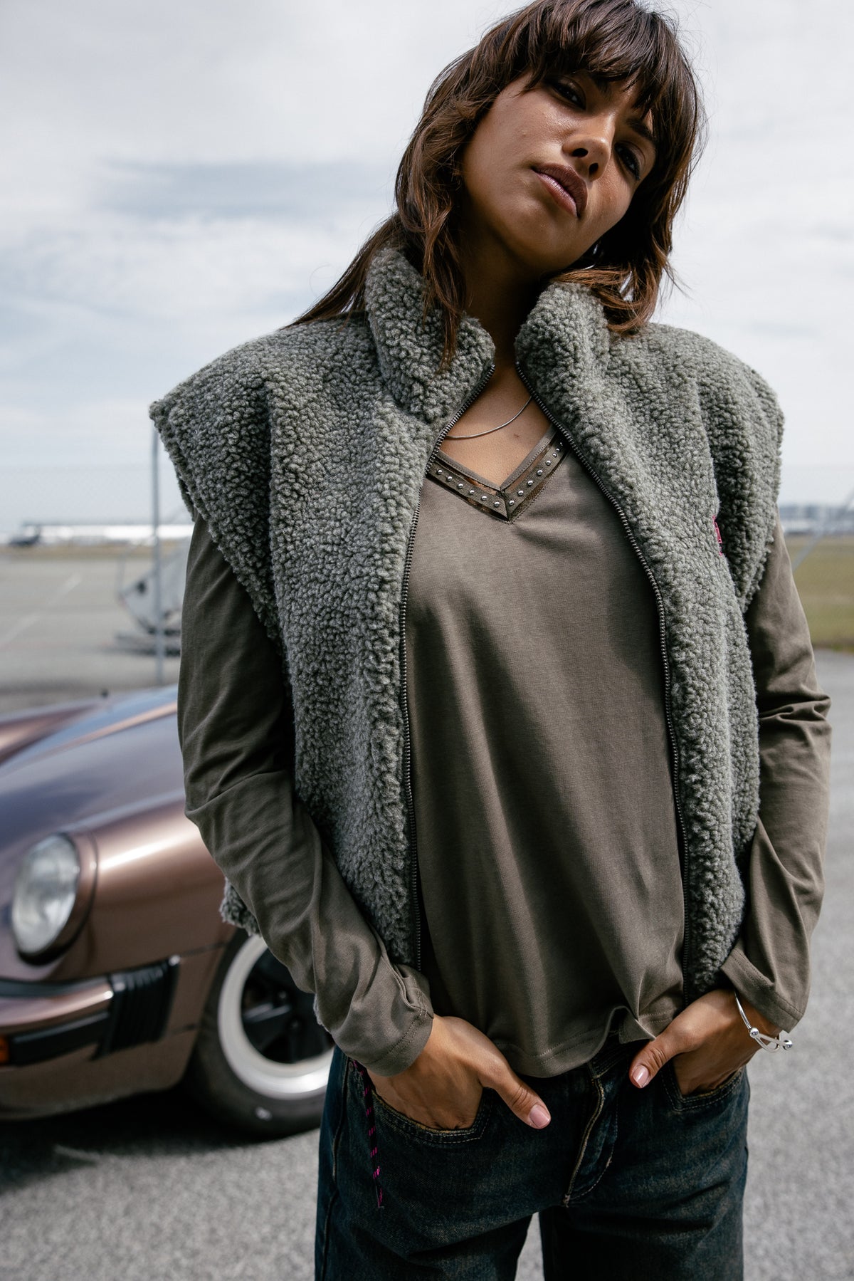 

Sleeveless vest Women Vianca Sherpa dusty olive | Freeman T. Porter