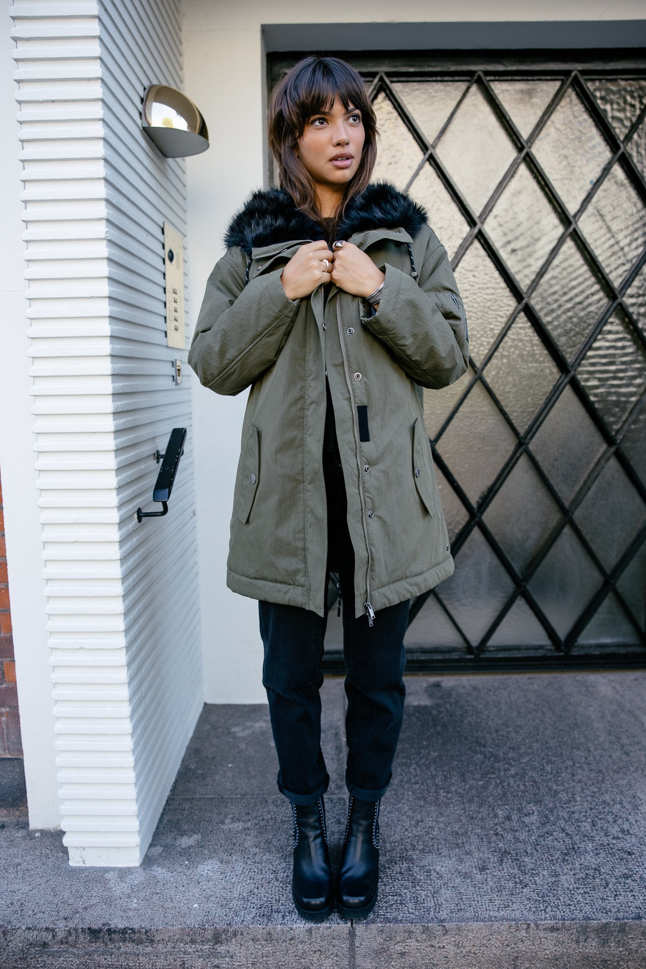 

Parka mit Kapuze und Pelz Damen Vira fur burnt olive | Freeman T. Porter