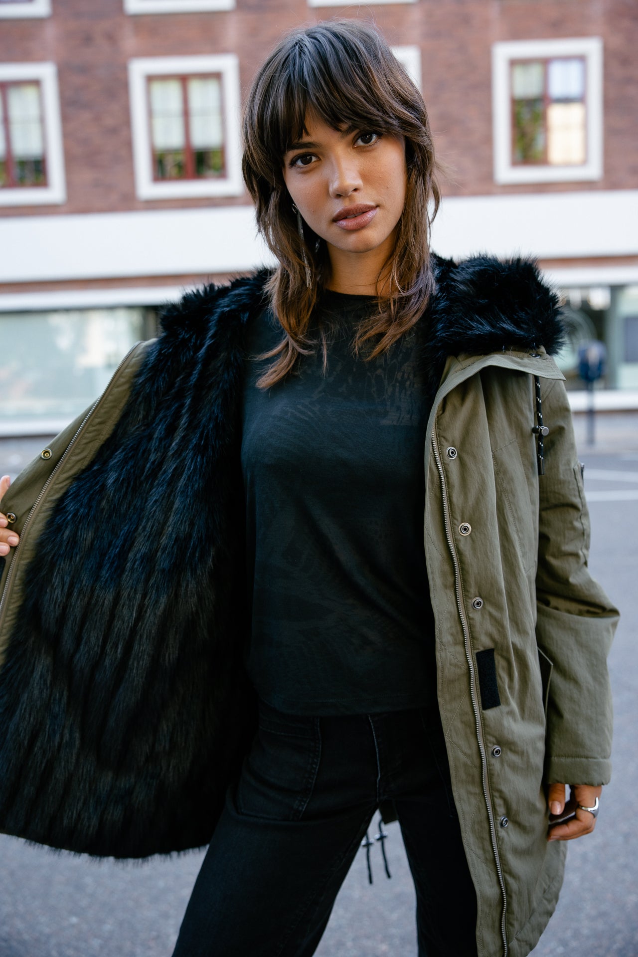 

Parka mit Kapuze und Pelz Damen Vira fur burnt olive | Freeman T. Porter