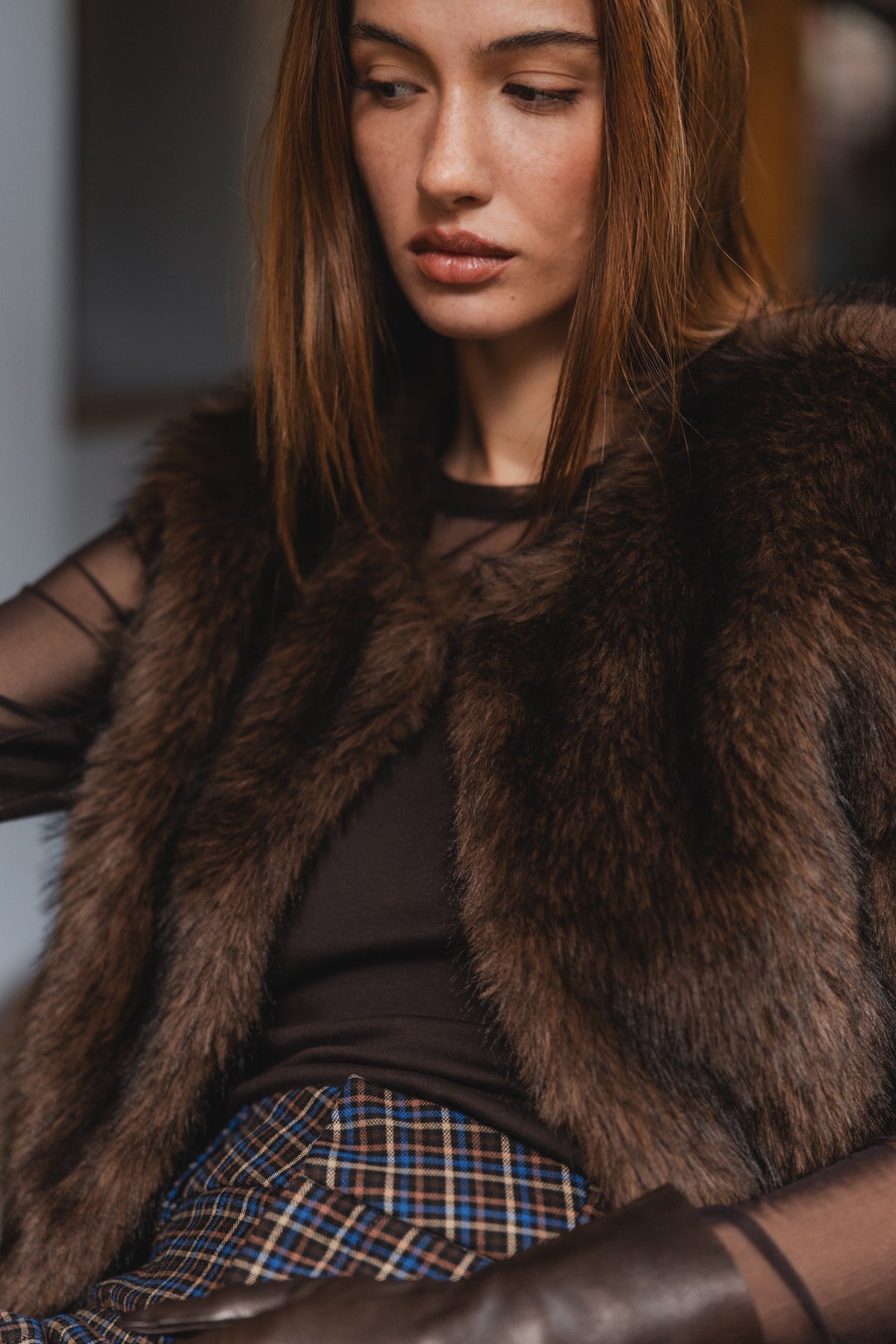 

Veste sans manche en fourrure Femme Vernon brown | Freeman T. Porter